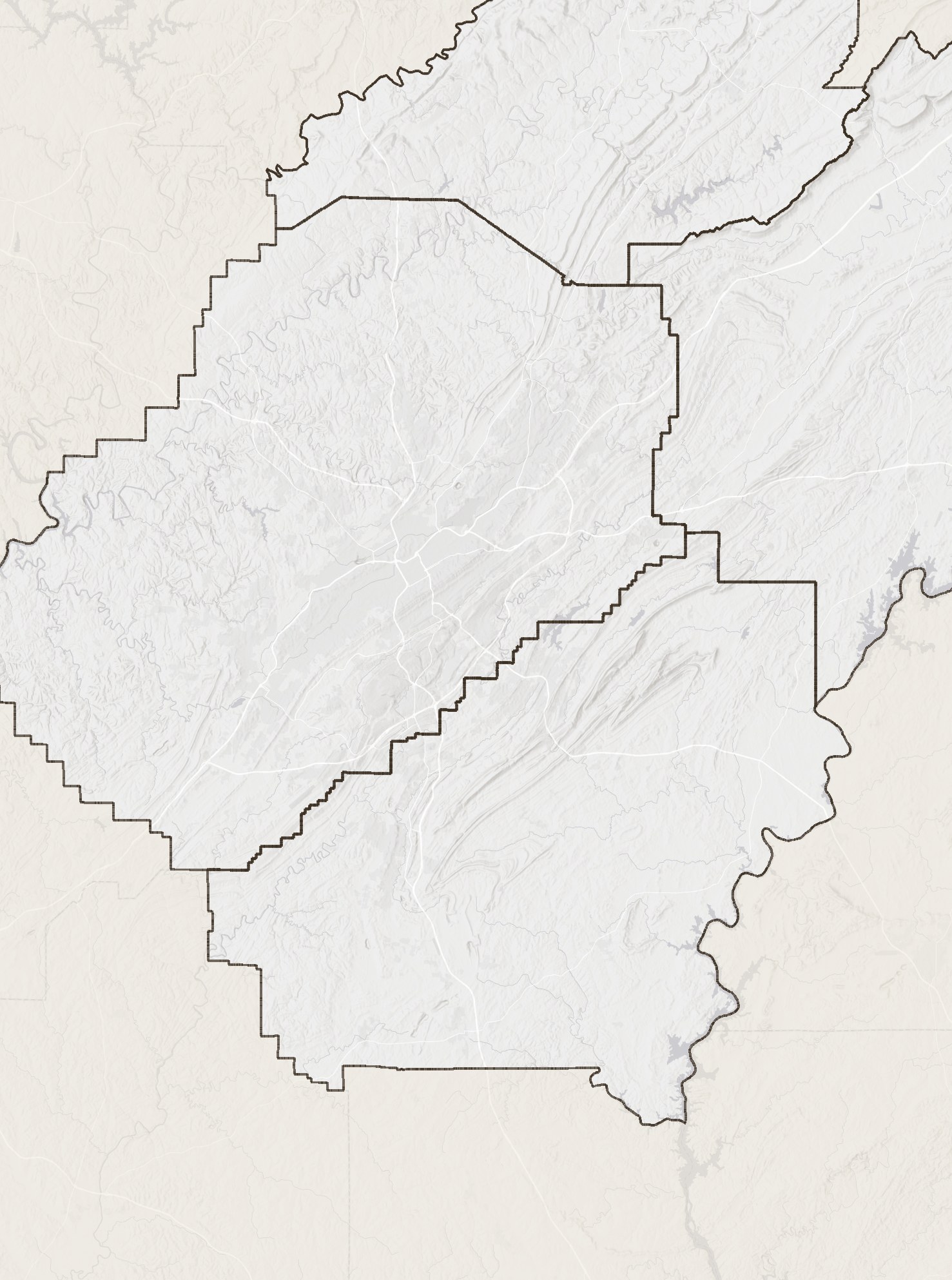 Map of greater Birmingham with Clay Robinette's home counties outlined